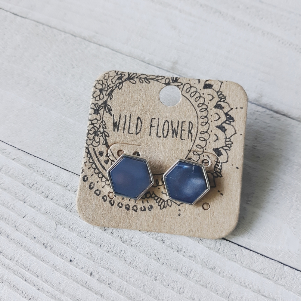 Deep Purple Hexagon Studs